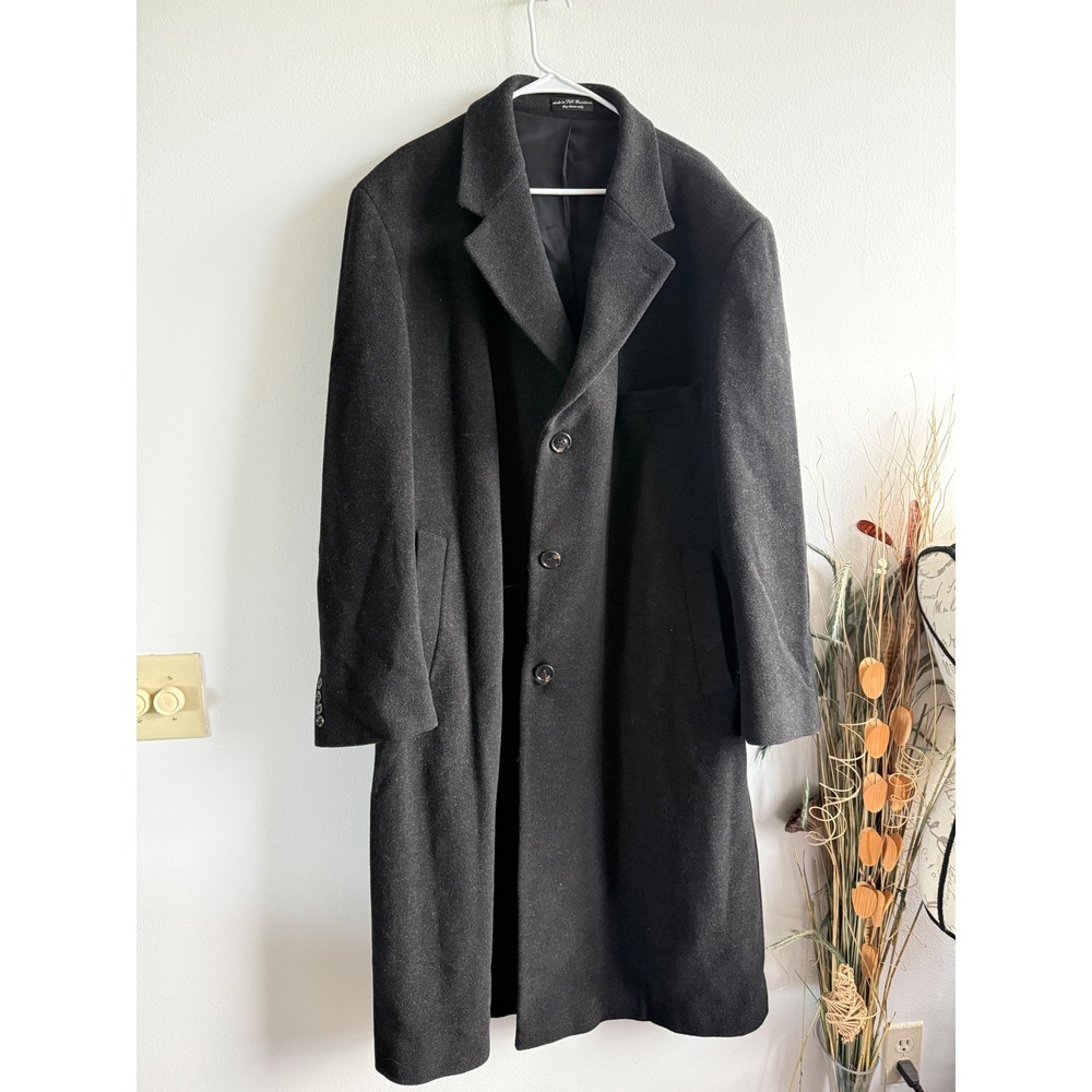 Lauren Ralph Lauren Mens 50R Black Cashmere Wool Blend Italian Fabric Overcoat
